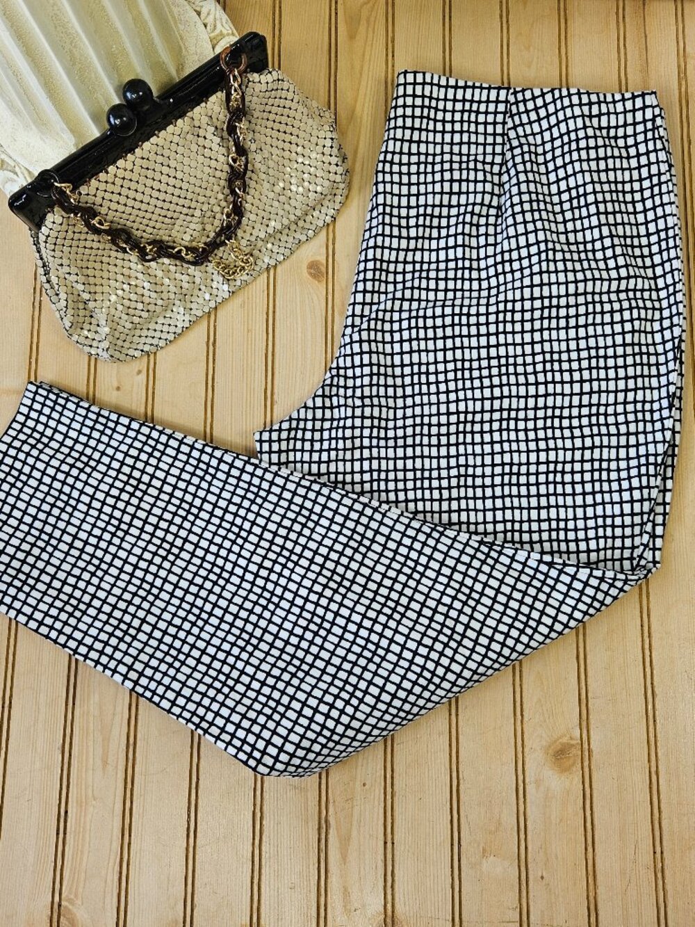 Lafayette 148 Size 14 Black/White Check Stanton Ankle Cropped Pants Tapered EUC